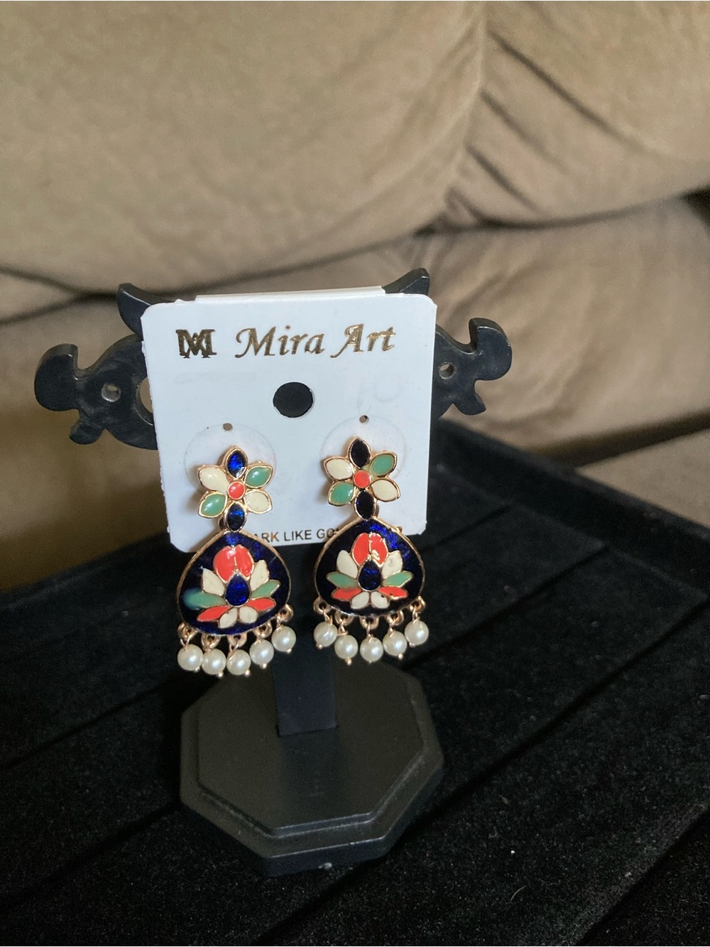 Multicolor Floral Enamel Drop Earrings with Pearls